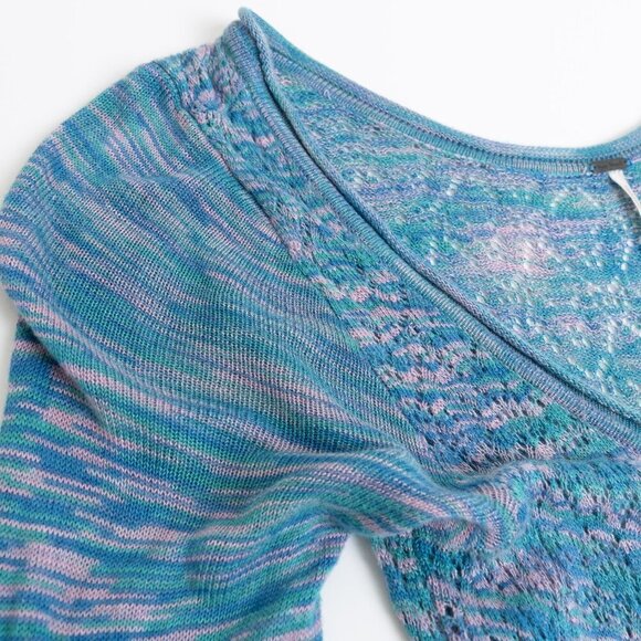 ✨ Free People Blue Galaxy Space Dyed Henley Sweater Midi Dress Pointelle Knit - Picture 6 of 12